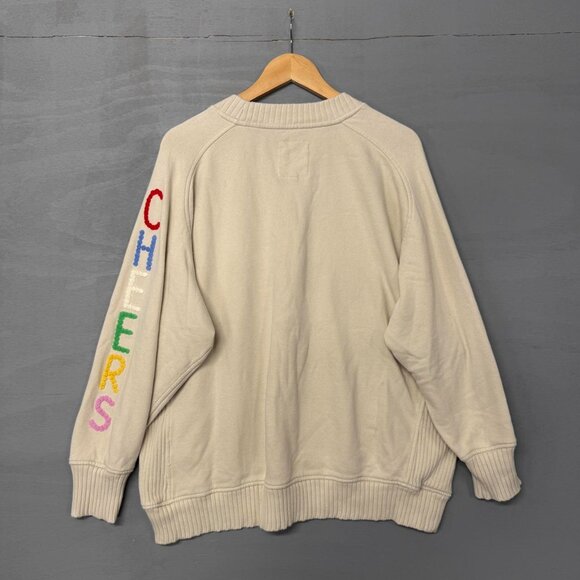 Aerie Cute Pleated Sleeve Crewneck Sweatshirt Cream Oversized Medium - Picture 2 of 5